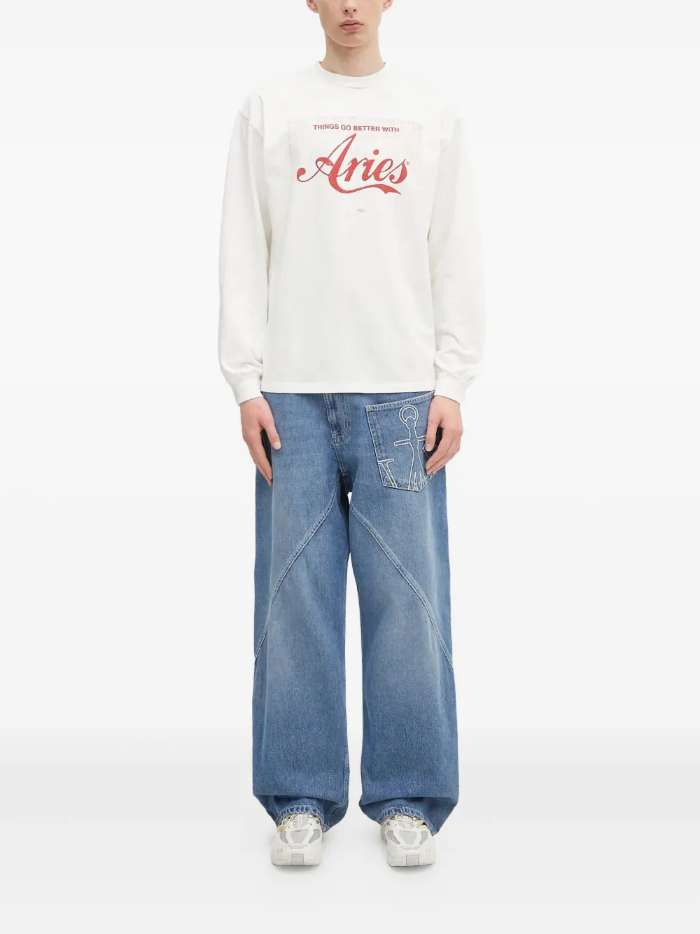 Aries Sweater met logoprint en lange mouwen Beige