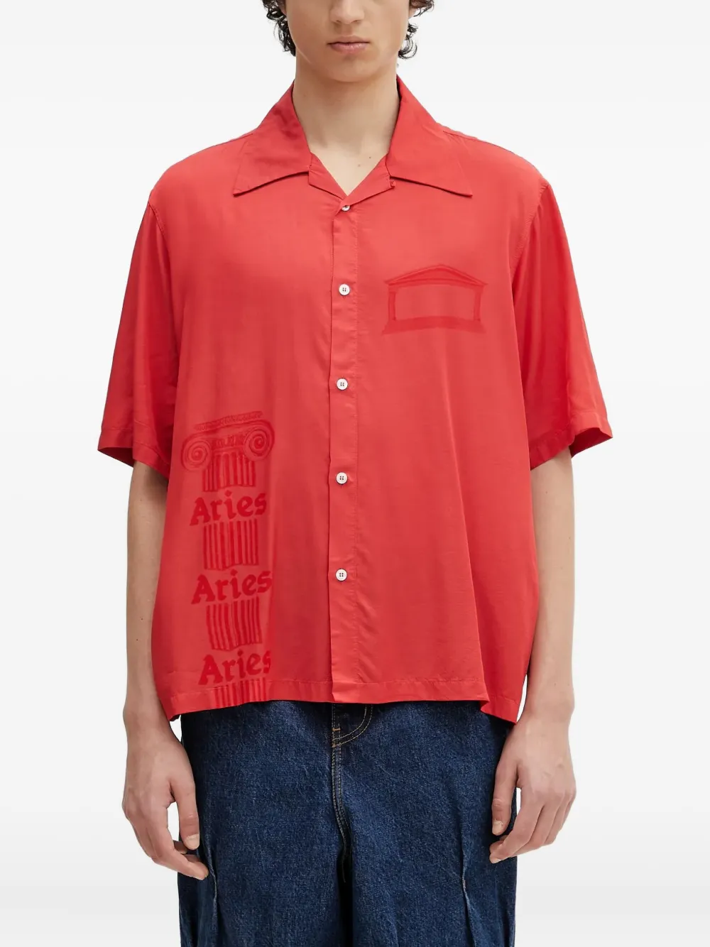 Aries Ancient Column shirt met korte mouwen Rood