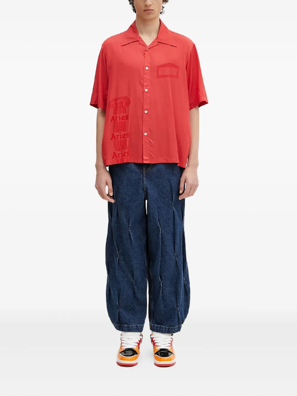 Aries Ancient Column shirt met korte mouwen Rood