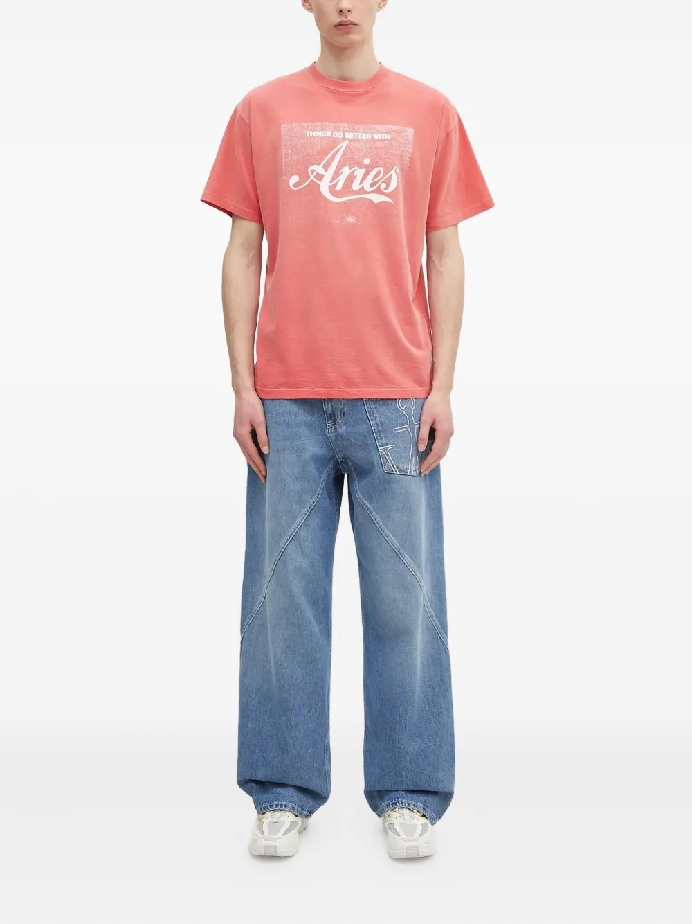 Aries logo-print T-shirt Rood