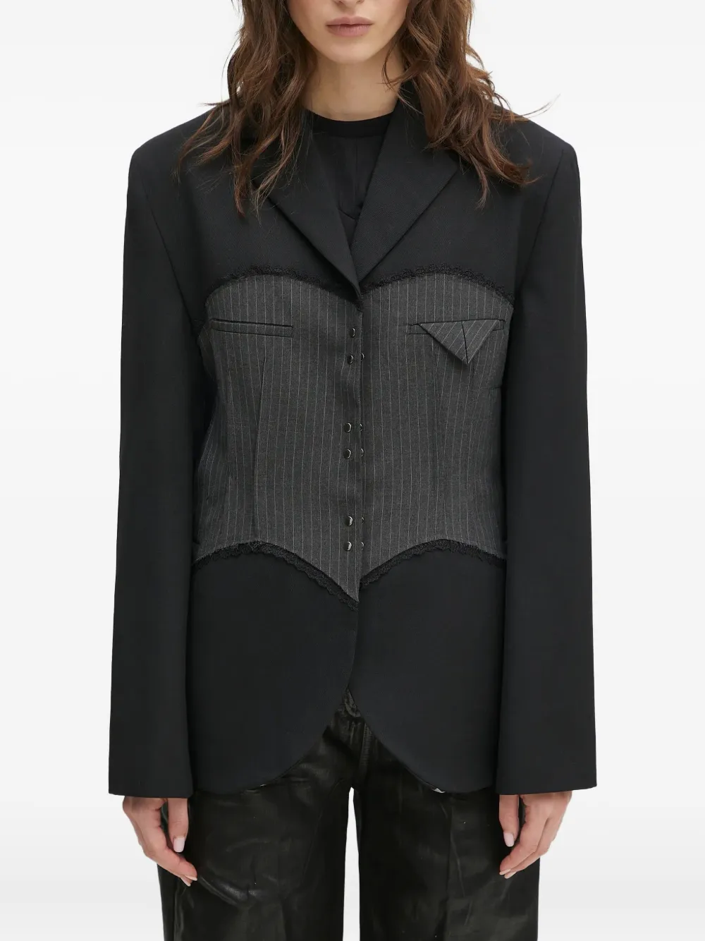 Andersson Bell pinstriped lace-insert blazer Zwart