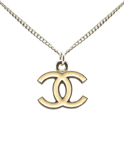 CHANEL Pre-Owned 2007 Silver CC Enamel Pendant Necklace costume necklace