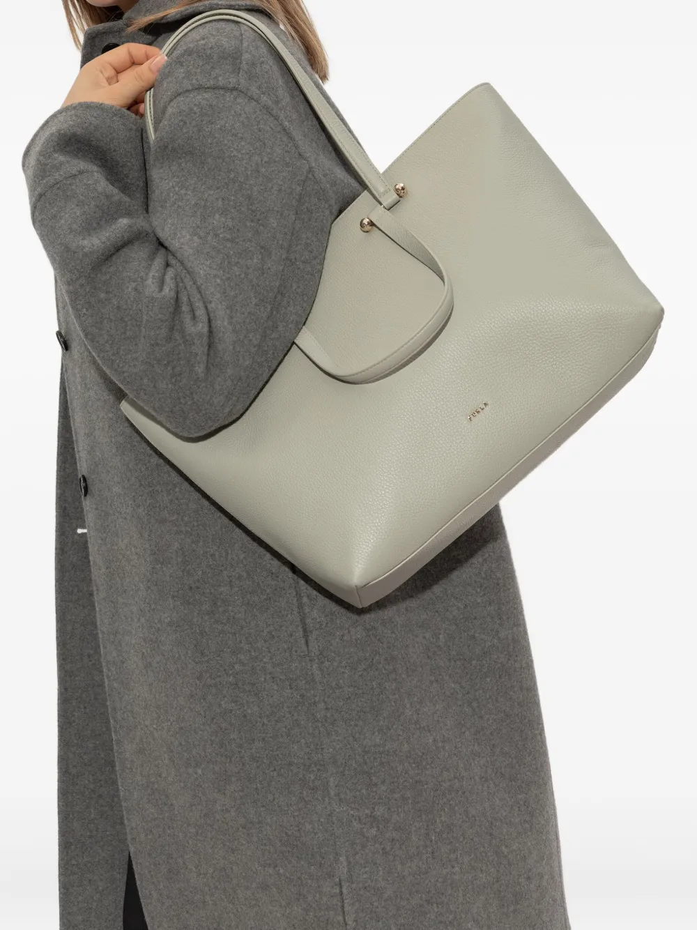 Furla Duetto leather tote bag Grijs
