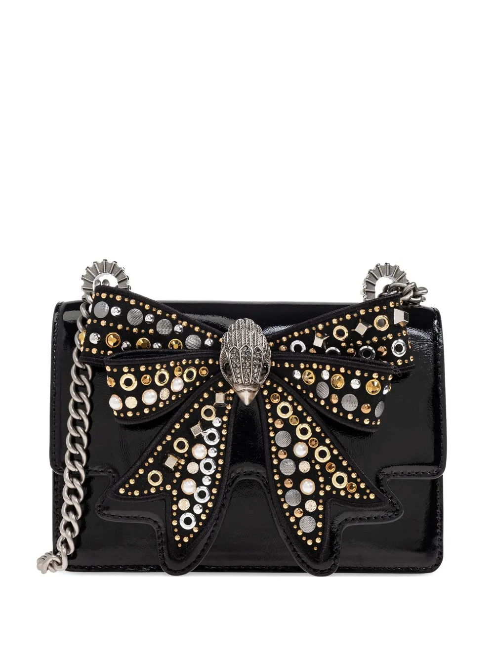 Kurt Geiger Small Bow Shoreditch Leather Cross Body Bag In Black