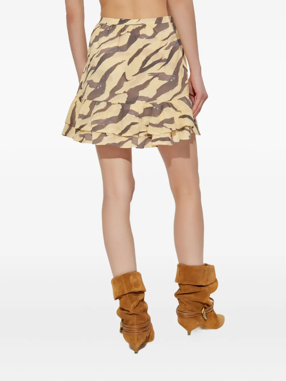 IRO Dauna tiger-print ruffled mini skirt Geel
