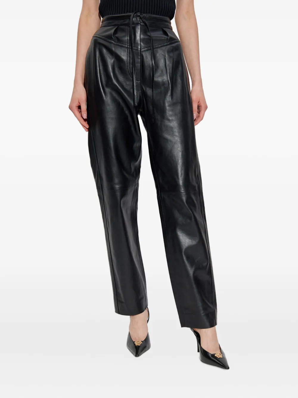 IRO drawstring leather trousers Zwart