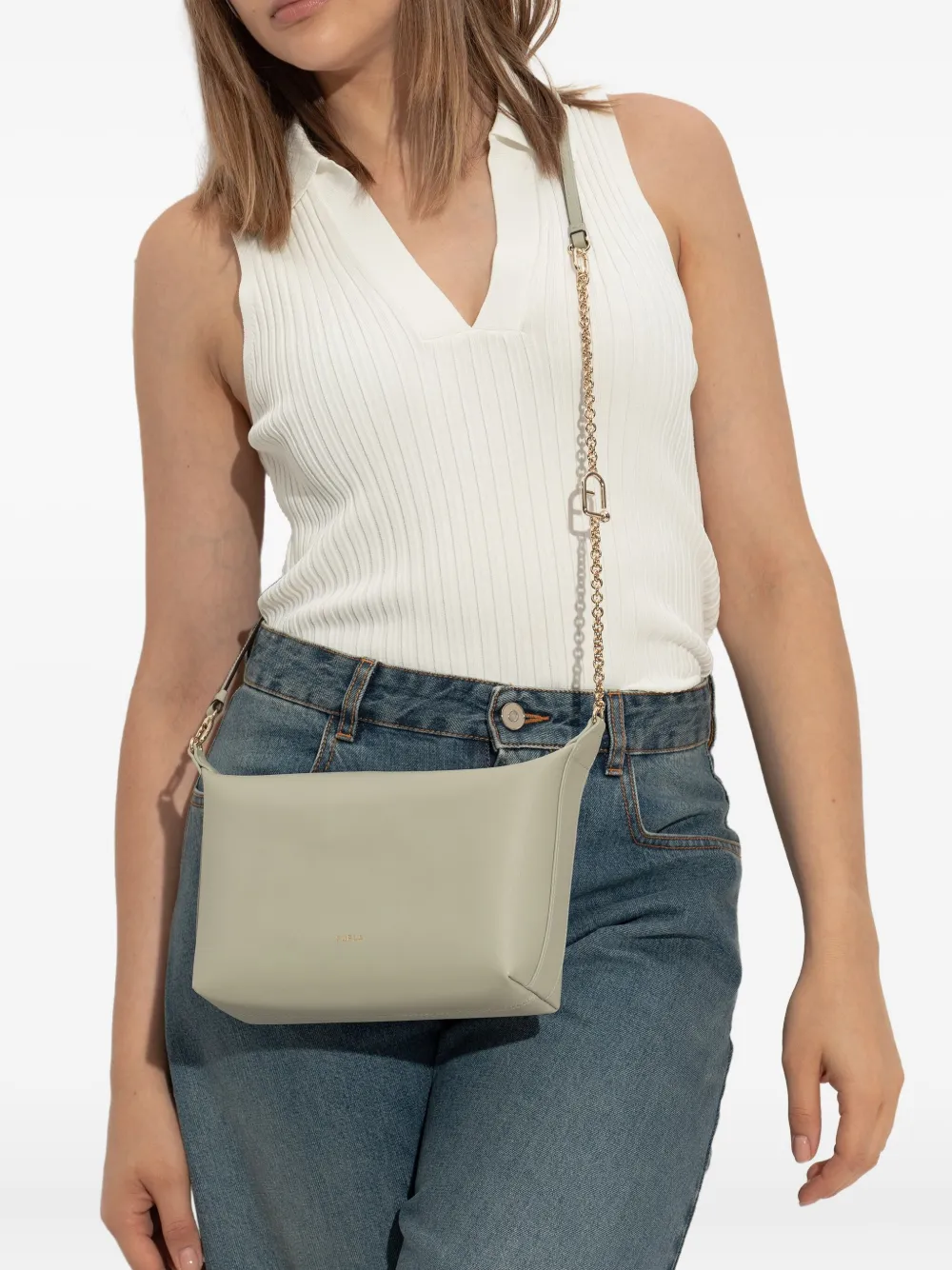 Furla mini Nuvola chain-strap crossbody bag Beige