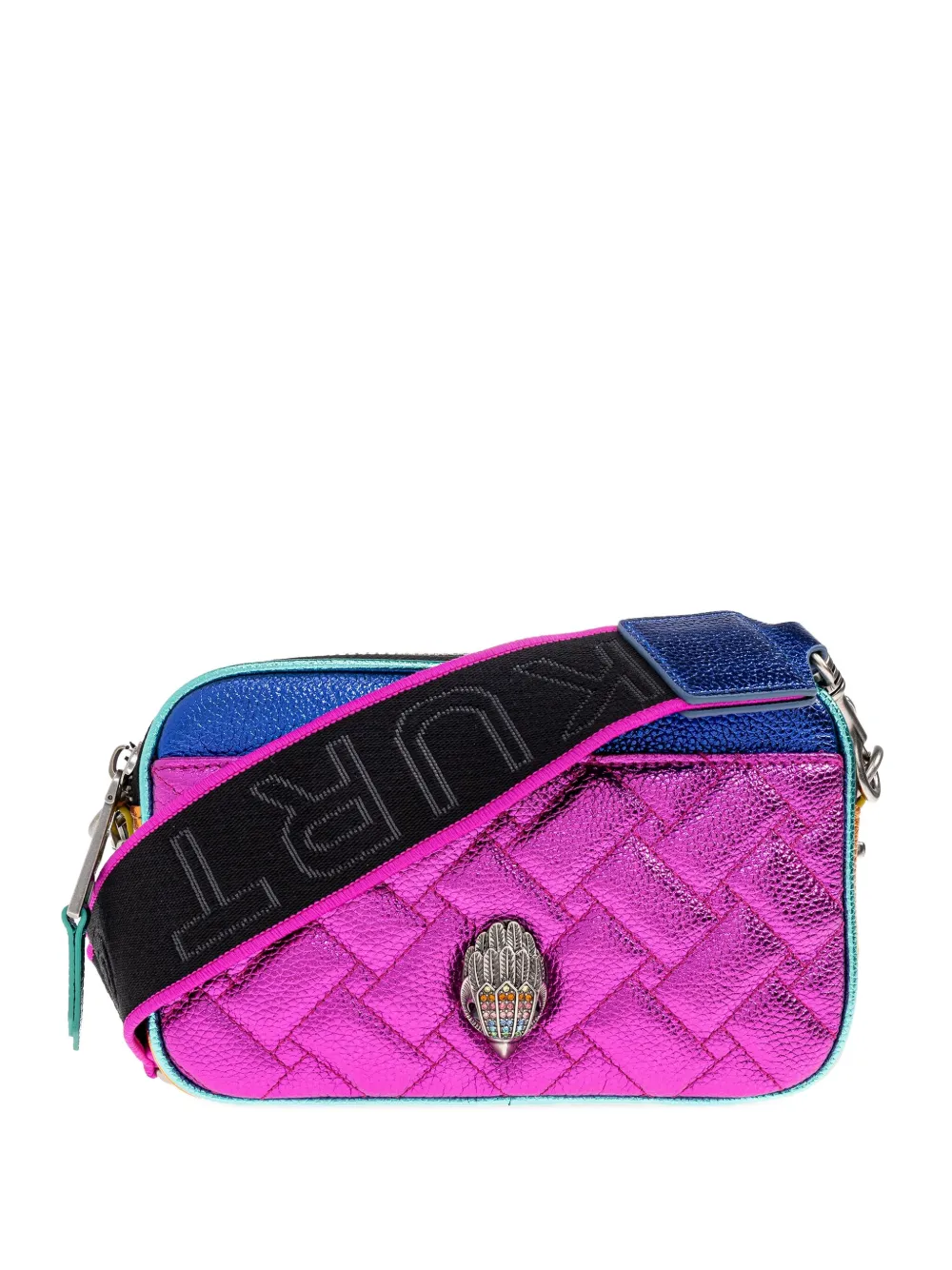Kurt Geiger Dual-zip Kensington Drench Quilted Metallic Camera Bag In Purple