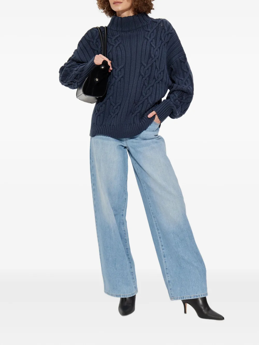 IRO Novani cable-knit high-neck sweater Blauw