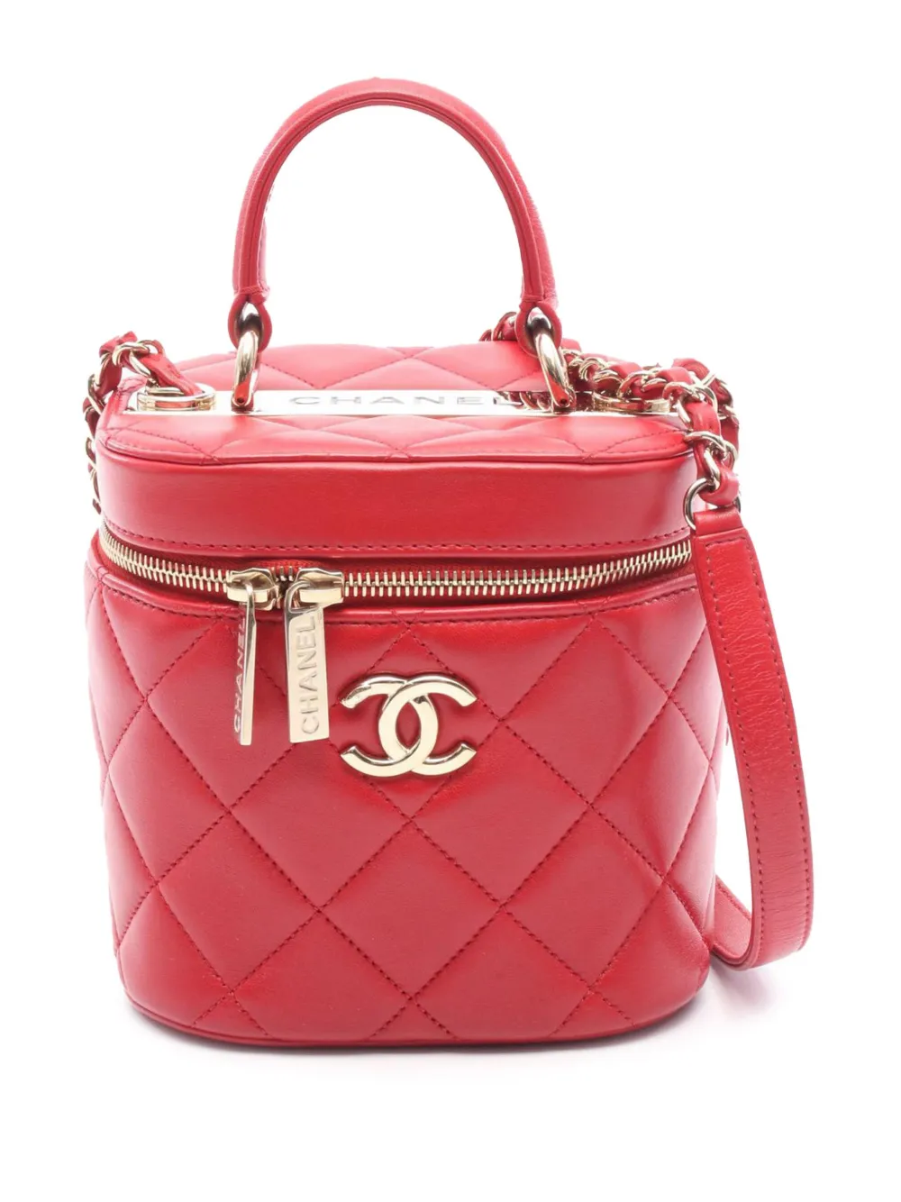 CHANEL Pre-Owned 2019 マトラッセ ラムスキン トレンディ ココマーク ケース バニティバッグ - レッド CHANEL Pre-Owned 2019 マトラッセ ラムスキン トレンディ ココマーク ケース バニティバッグ - レッド