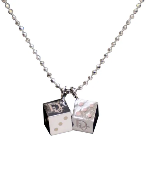 Christian Dior Pre-Owned 2013-2025 Palladium Plated Enamel Dice Logo Pendant Necklace costume necklace