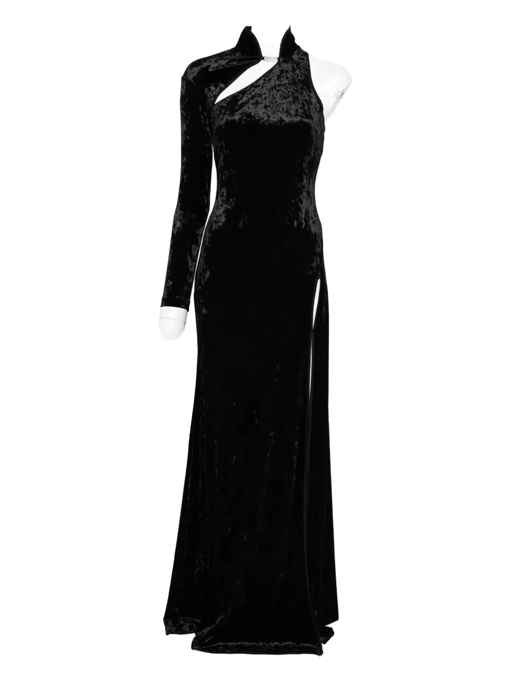 Versace Jeans Couture One-sleeve Velvet Maxi Dress In Black