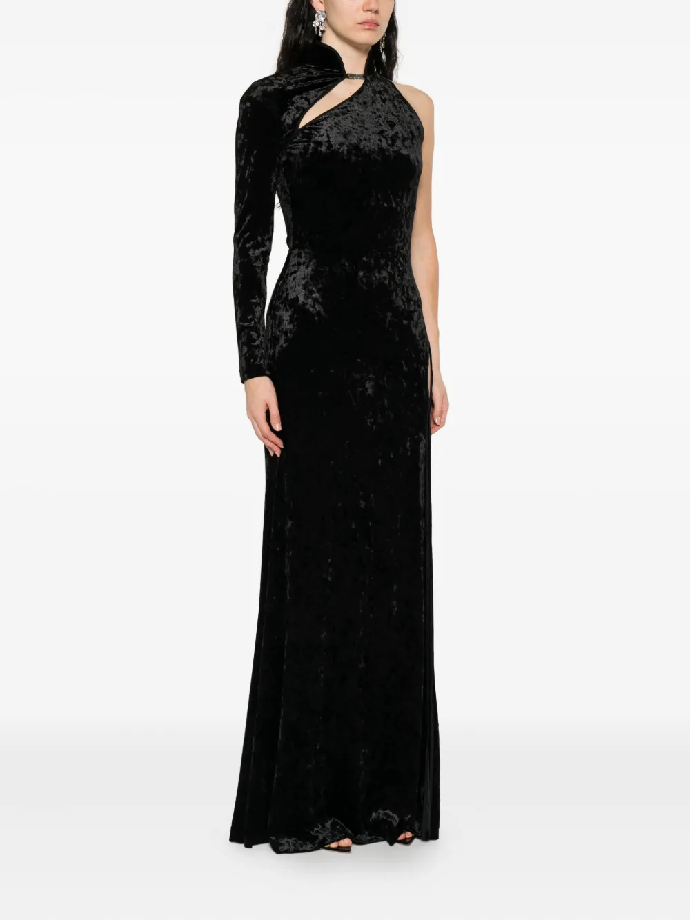 Versace Jeans Couture one-sleeve velvet maxi dress Zwart