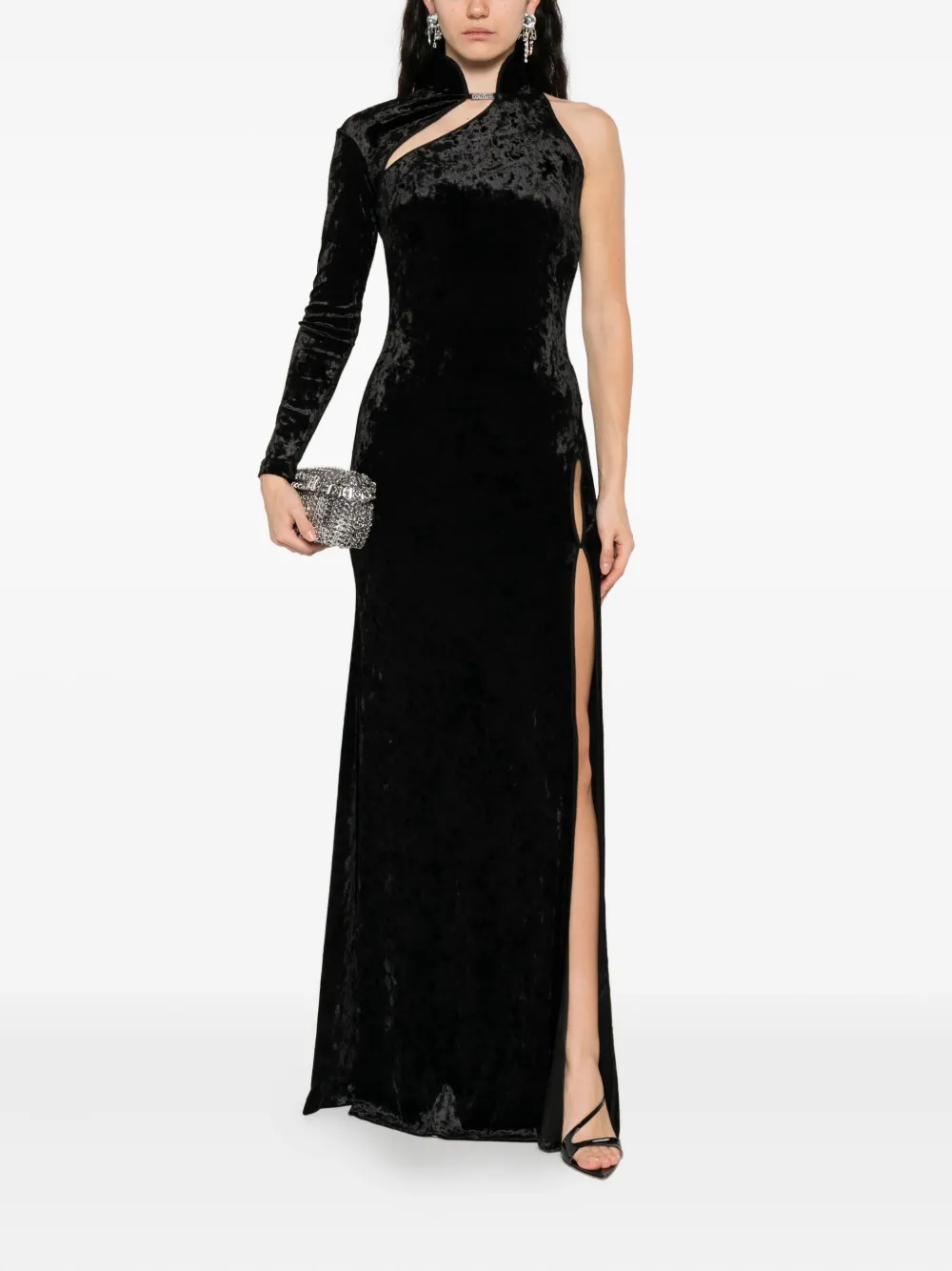 Versace Jeans Couture one-sleeve velvet maxi dress Zwart