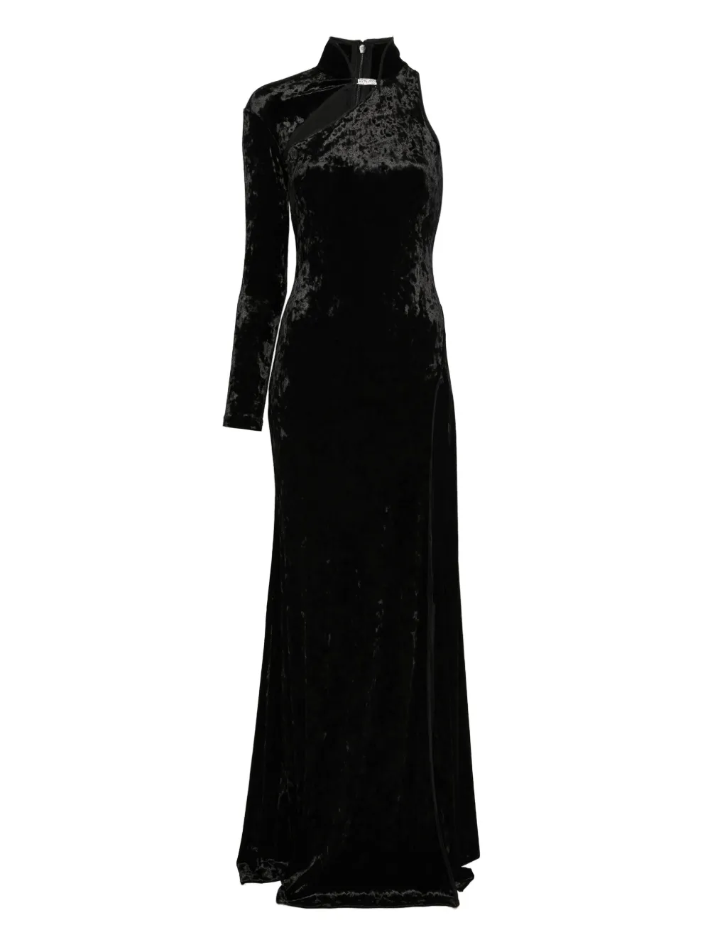 Versace Jeans Couture one-sleeve velvet maxi dress Zwart