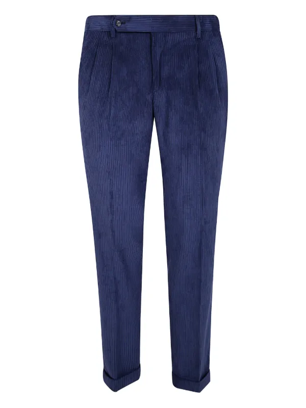 Barba Pleated Corduroy Trousers in Blue