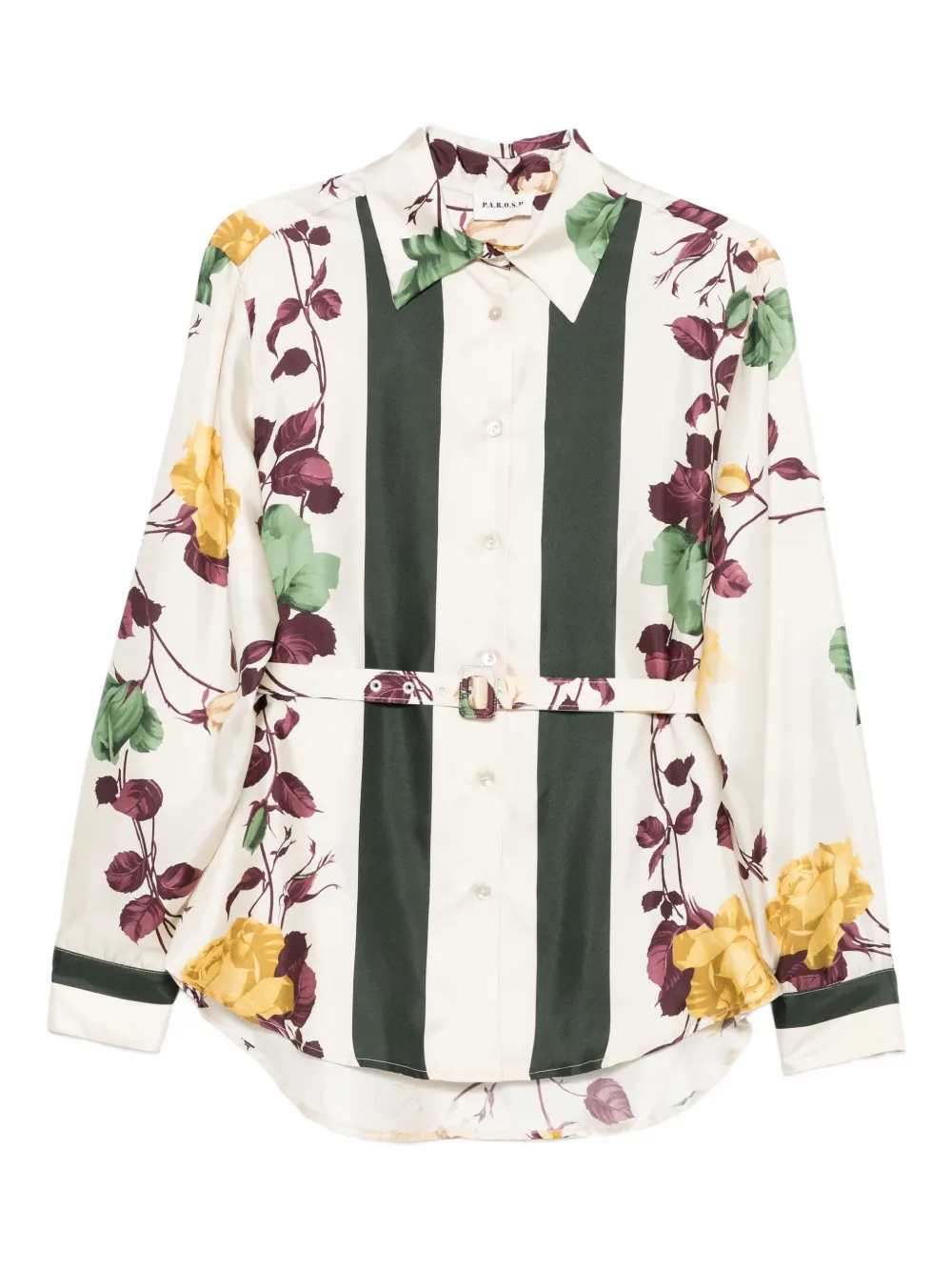 P.A.R.O.S.H. rose-print belted shirt Beige