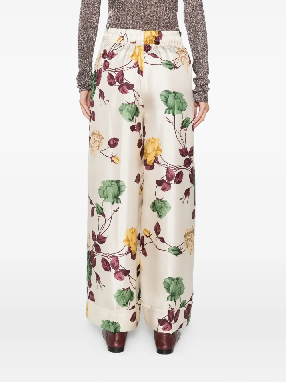 P.A.R.O.S.H. Broek met zijstreep en bloemenprint Beige