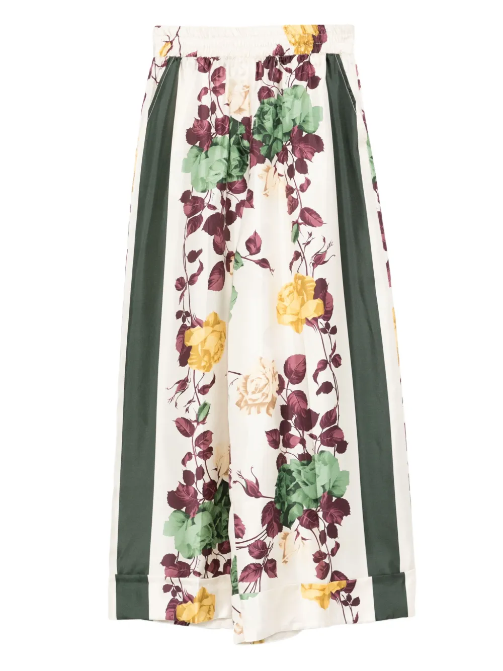 P.A.R.O.S.H. Broek met zijstreep en bloemenprint Beige