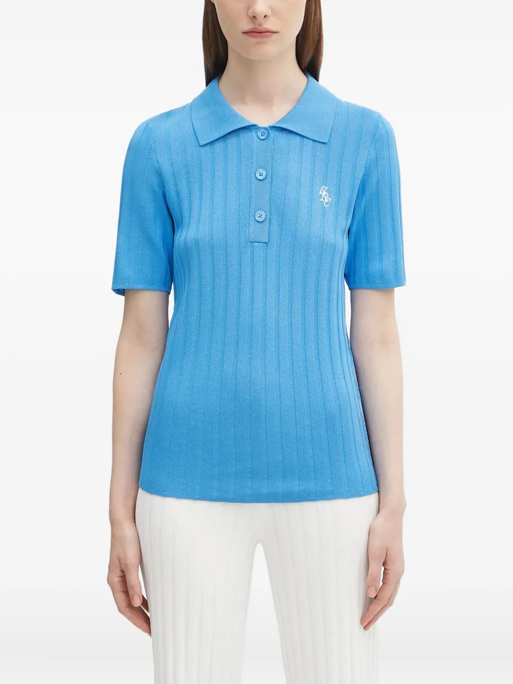 Sporty & Rich ribbed polo shirt Blauw