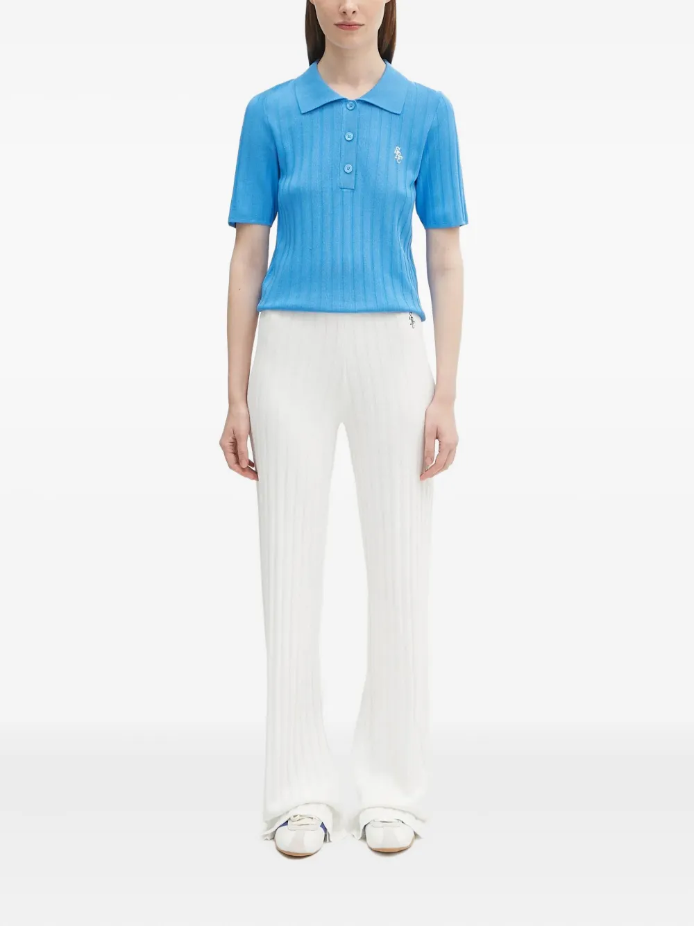 Sporty & Rich ribbed polo shirt Blauw