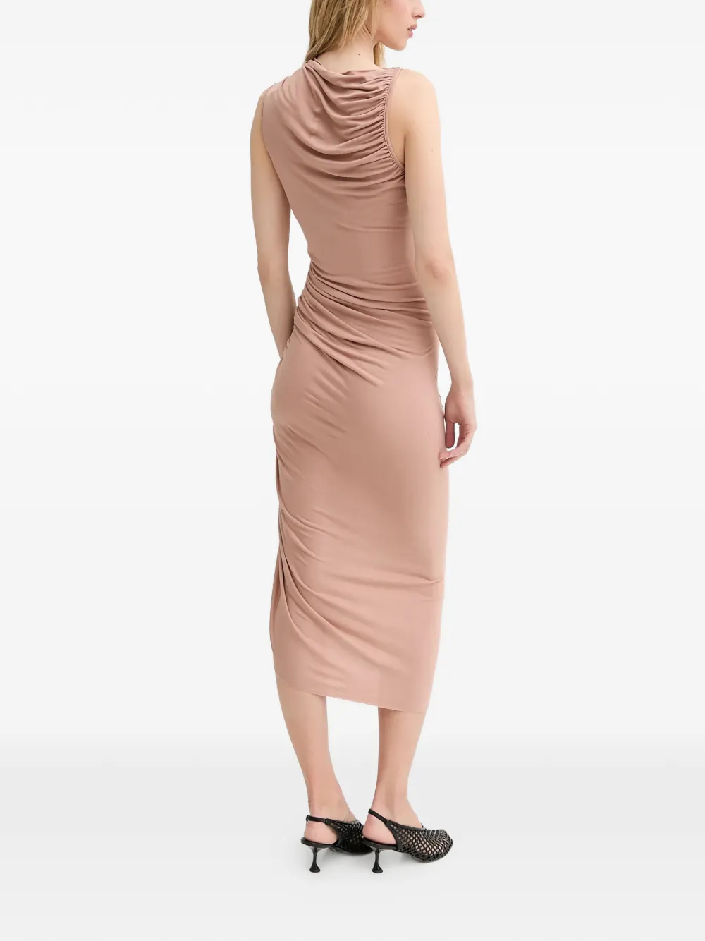  Rick Owens Lilies Draped Ruched Midi Dress - Pink 