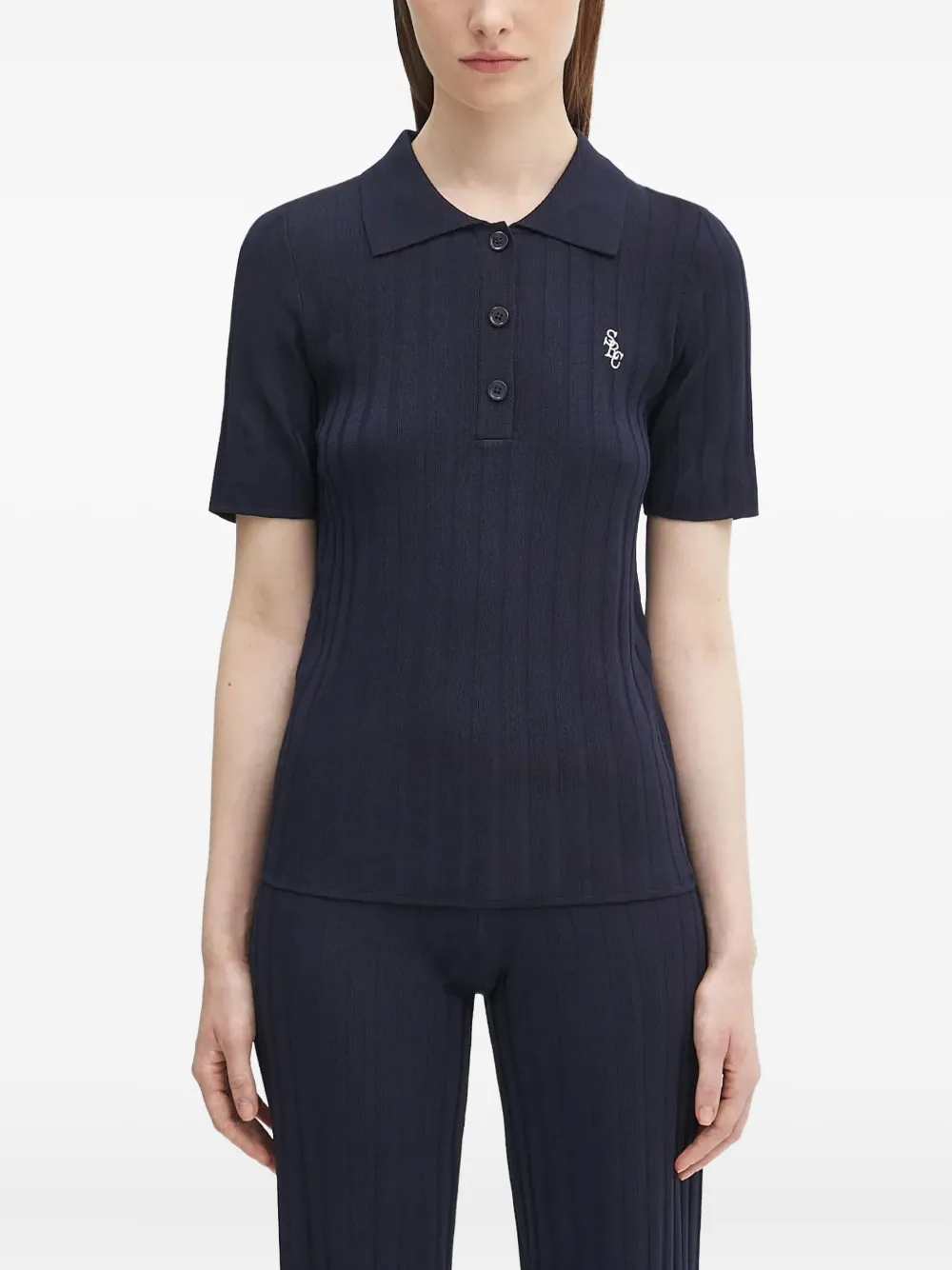 Sporty & Rich ribbed polo shirt Blauw