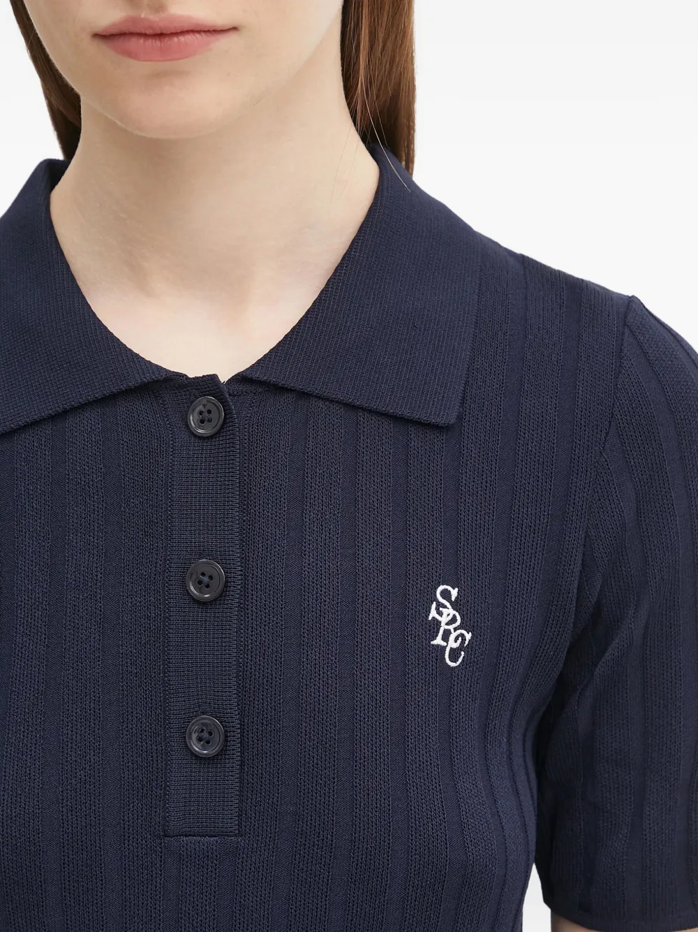 Sporty & Rich ribbed polo shirt Blauw