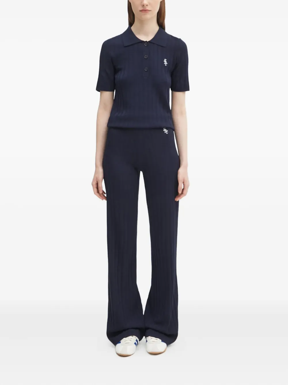 Sporty & Rich ribbed polo shirt Blauw