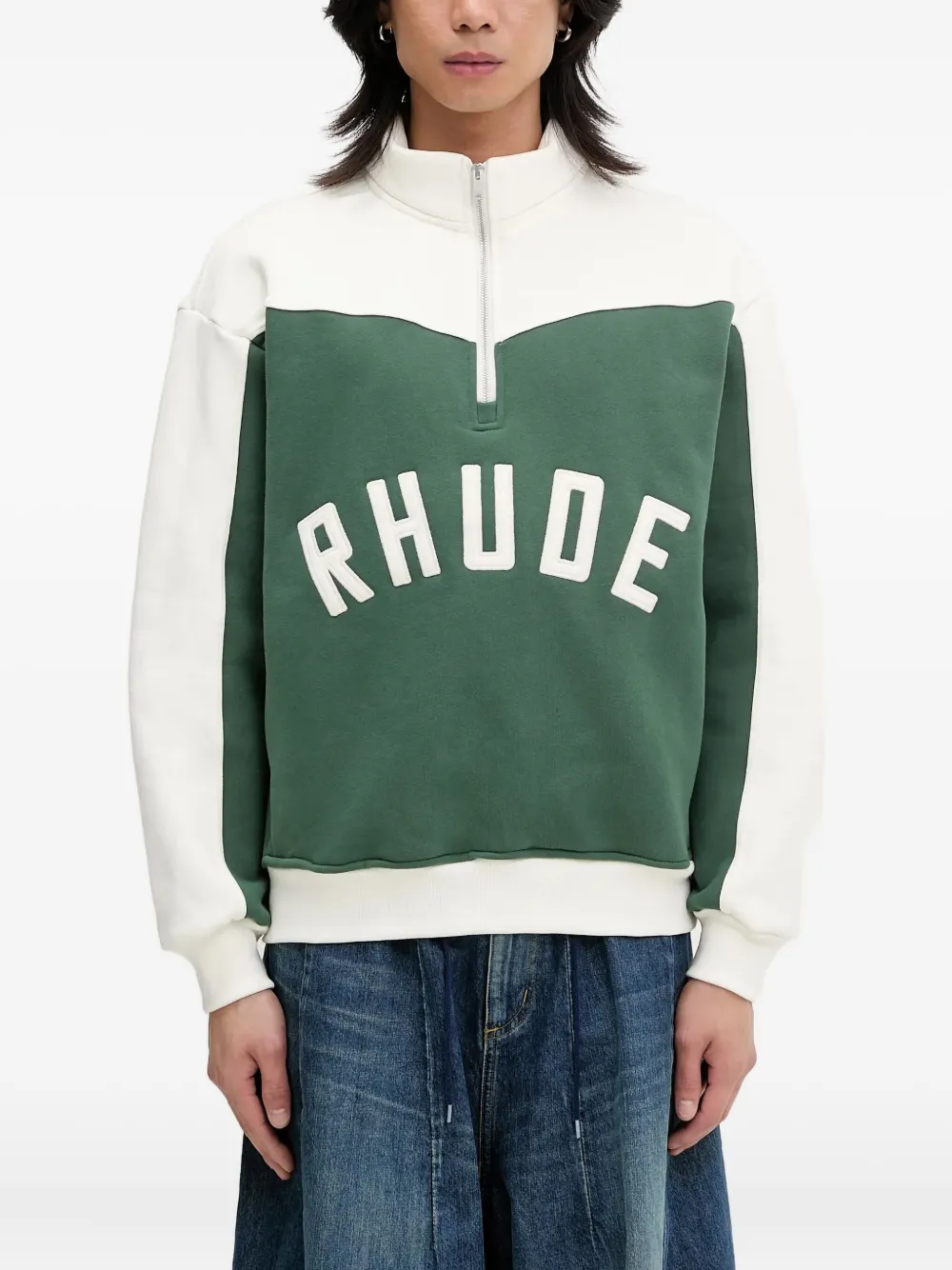 RHUDE Sweater met colourblocking en halve rits Groen