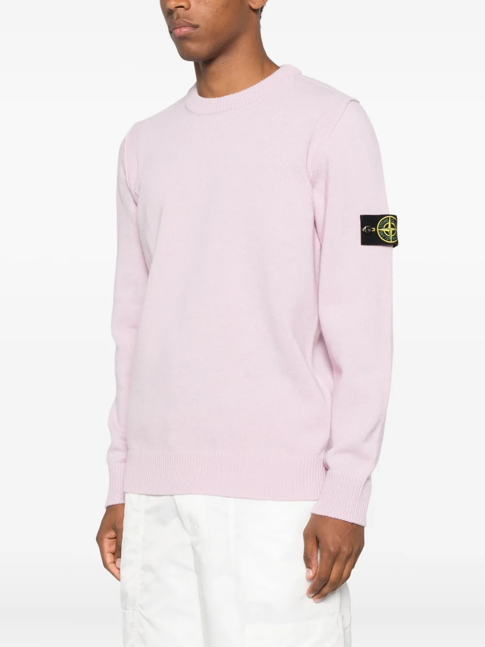 Stone Island logo-patch crew-neck sweater Roze