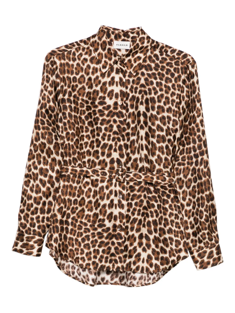 P.a.r.o.s.h Leopard-print Belted Shirt In Brown