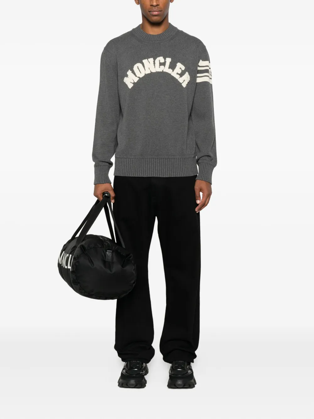 Moncler logo-patch stripe-detail sweater Grijs