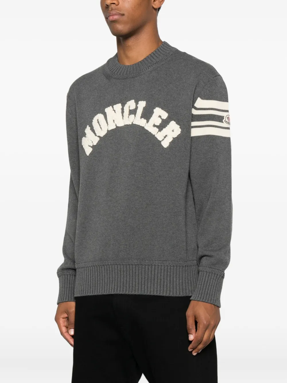 Moncler logo-patch stripe-detail sweater Grijs