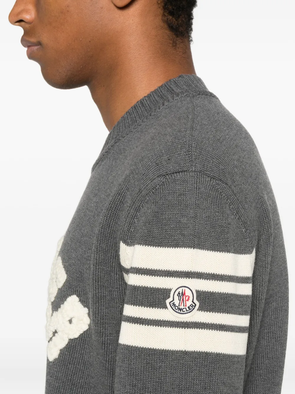 Moncler logo-patch stripe-detail sweater Grijs