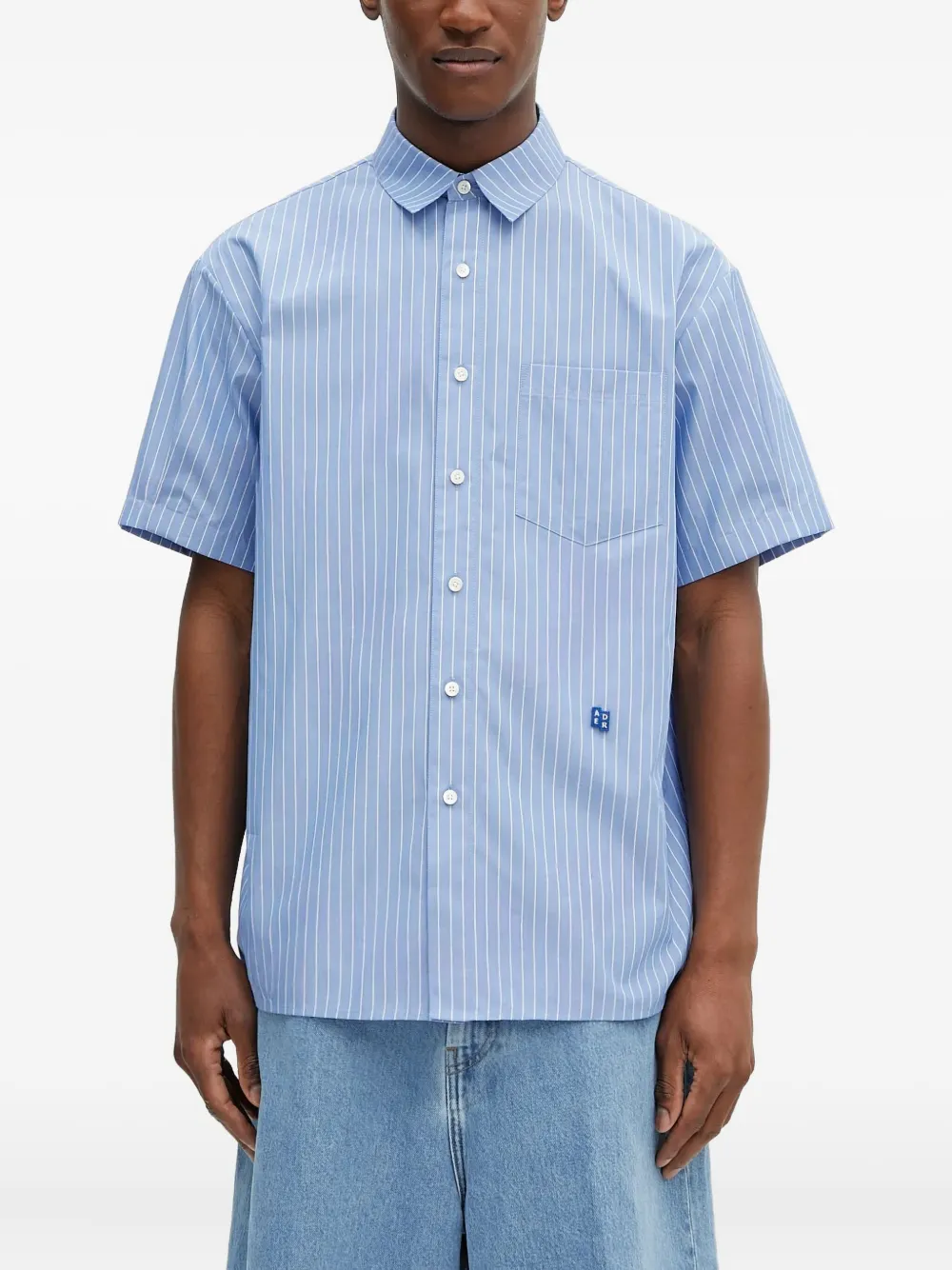 Ader Error Striped Short-sleeve Shirt In Blue