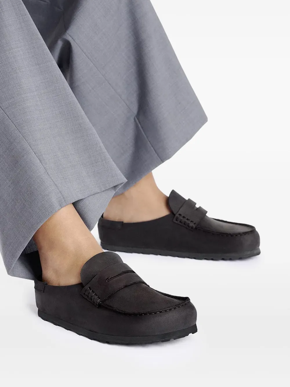 Birkenstock penny-strap leather slides Black