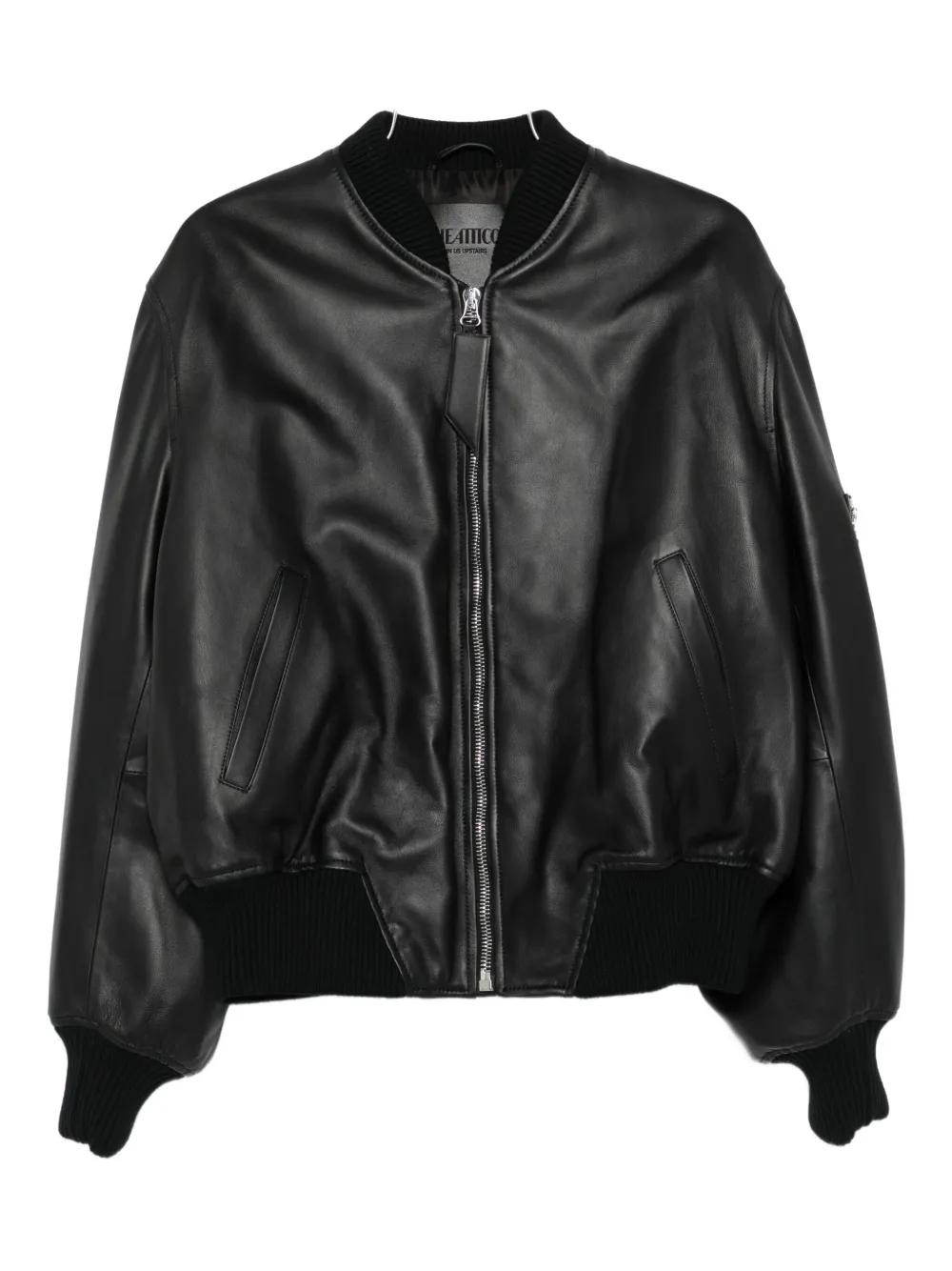 leather zip-front bomber jacket