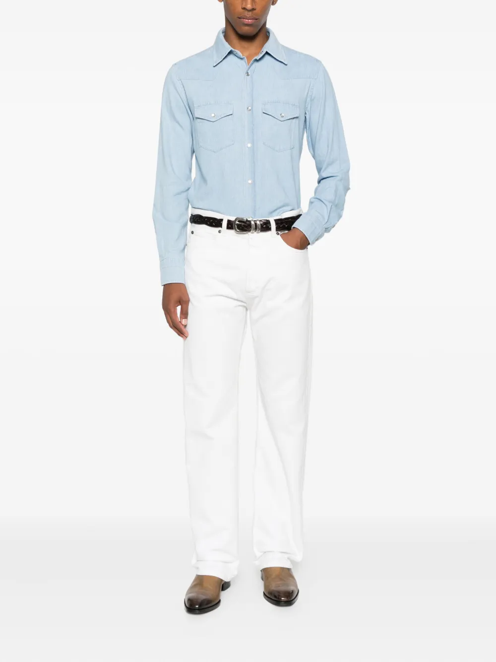 TOM FORD Denim overhemd met dubbele zak Blauw