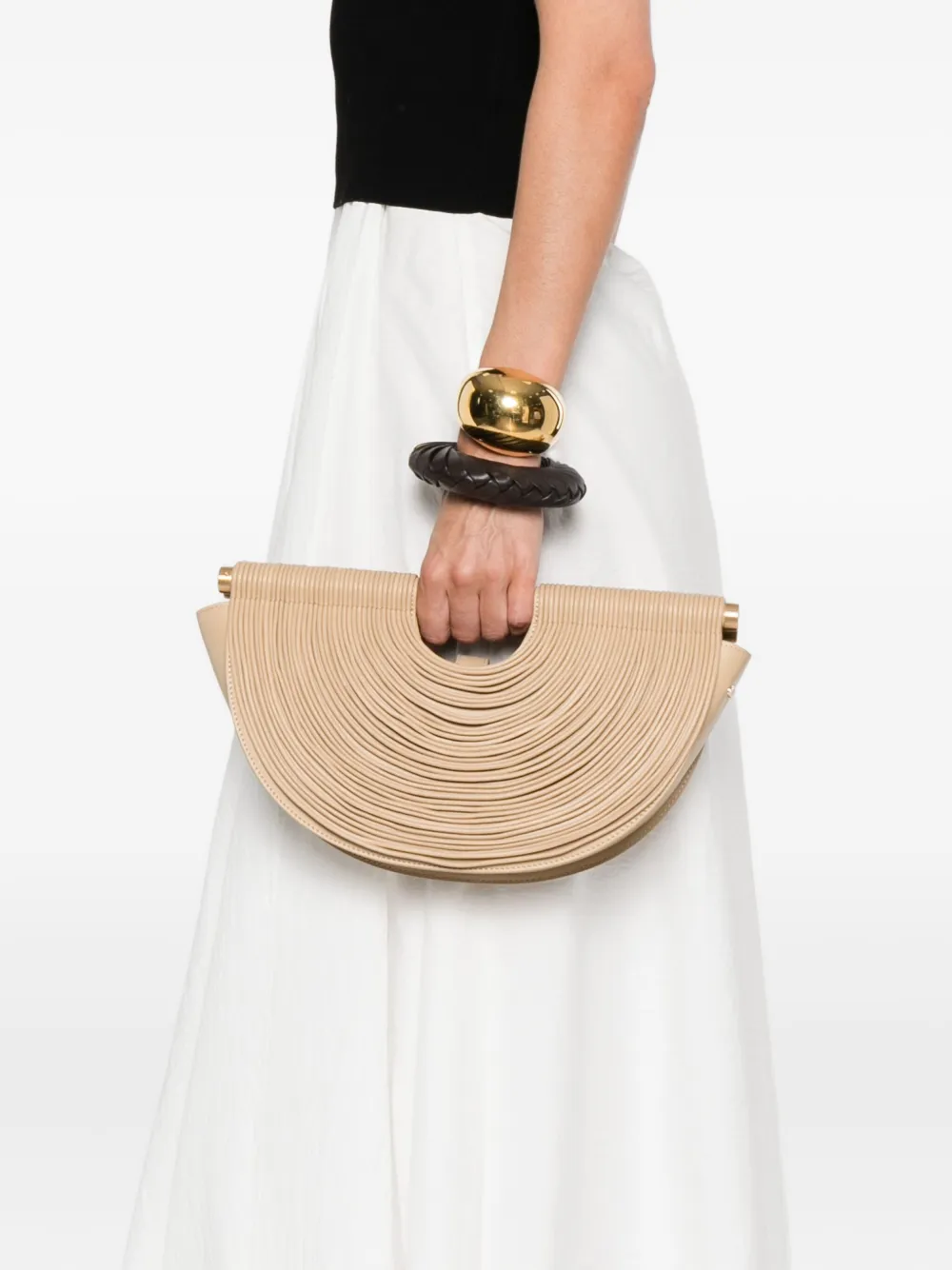 Cult Gaia Lou pleated half-moon tote bag Beige