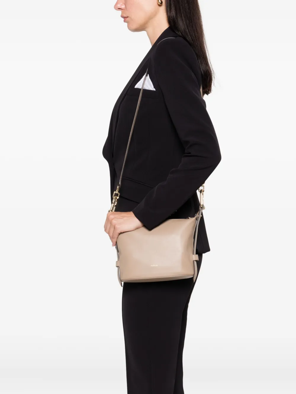 Furla Nuvola kleine leren schoudertas Beige
