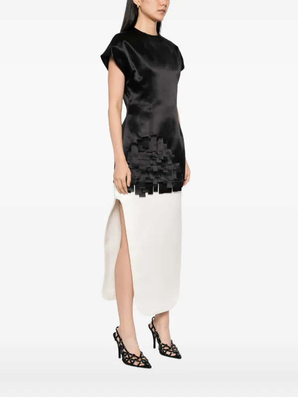 awake mode black dress A.W.A.K.E. Mode Fitted Maxi Dress with Lip Applique