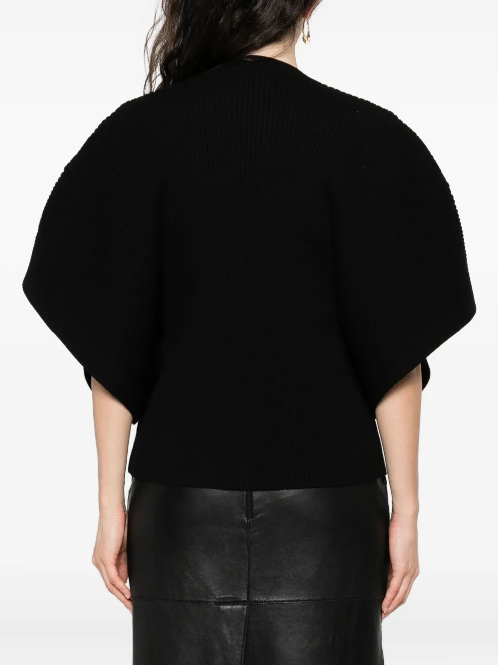 P.A.R.O.S.H. Geribbelde top met flared mouwen Zwart