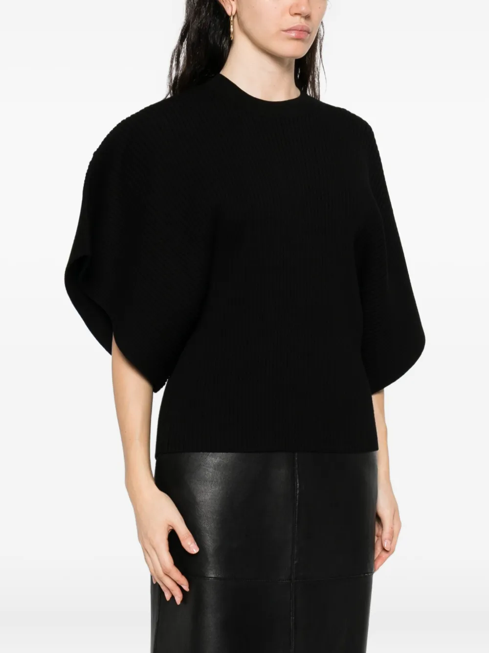 P.A.R.O.S.H. Geribbelde top met flared mouwen Zwart