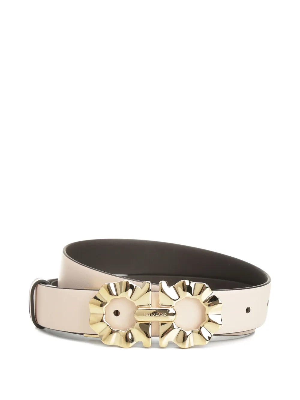 Ferragamo Gancini-buckle reversible leather belt Beige