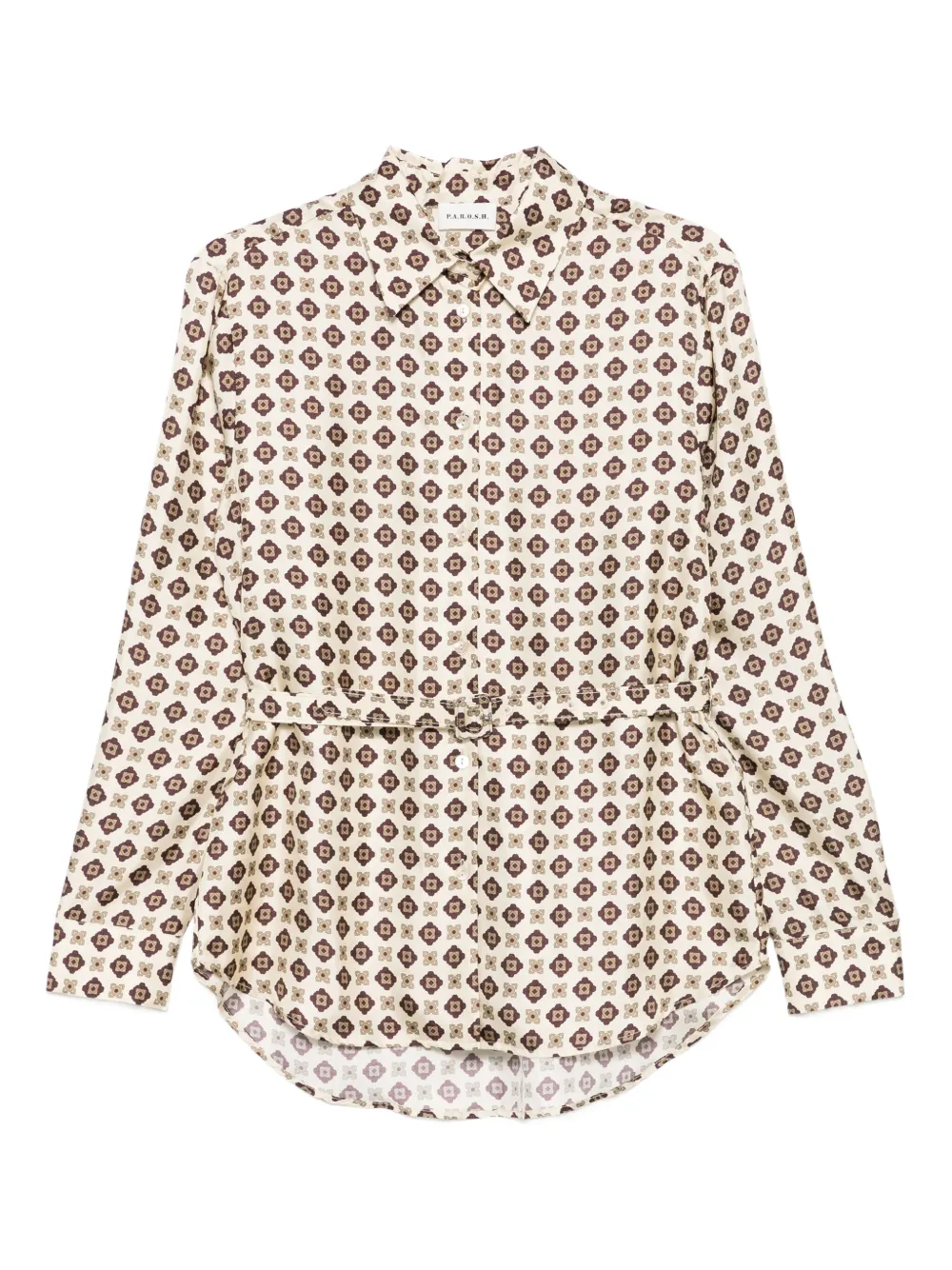 P.A.R.O.S.H. geometric-print belted shirt Beige