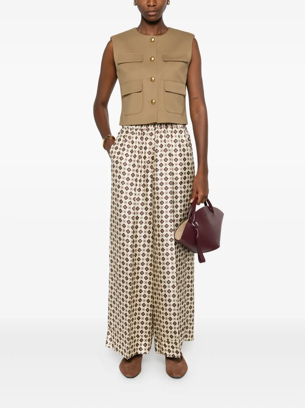 P.A.R.O.S.H. geometric-print silk trousers - Beige