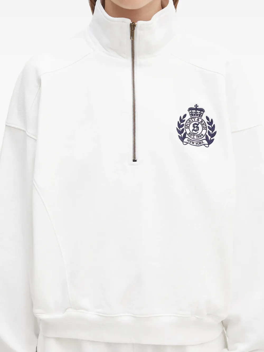 Sporty And Rich Crest-embroidered Half-zip Sweatshirt In White