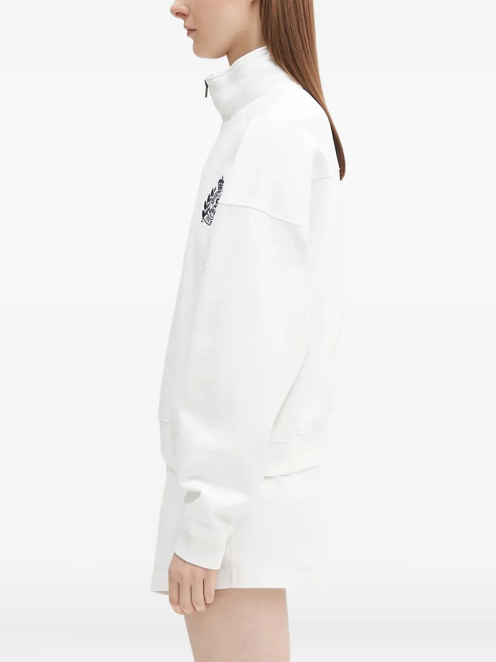 Sporty And Rich Crest-embroidered Half-zip Sweatshirt In White