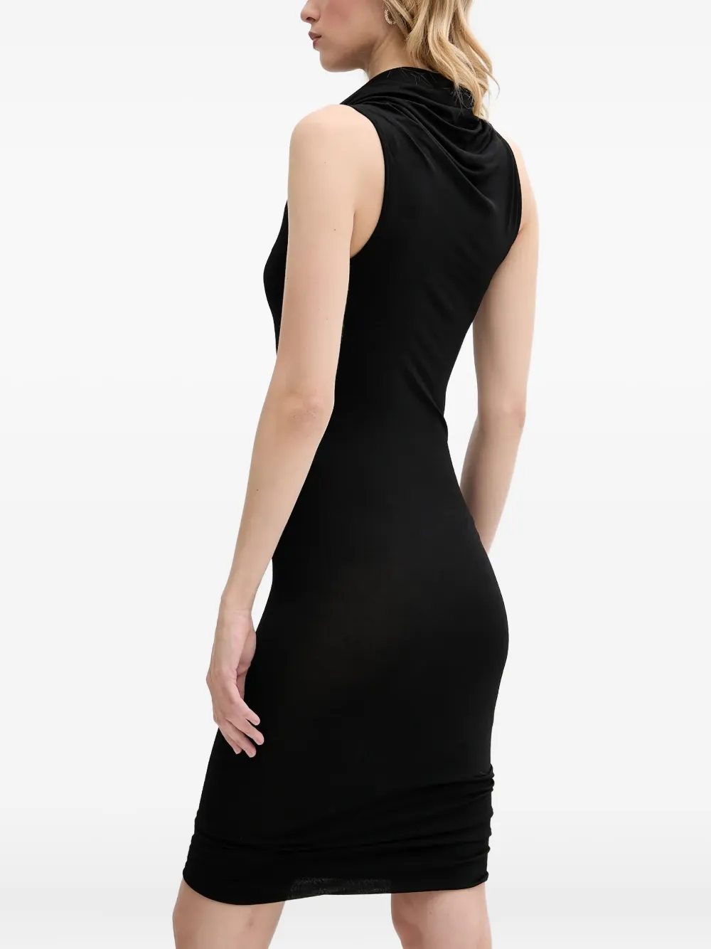 Rick Owens Sleeveless Draped Midi Dress In Black